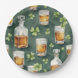 St. Patrick's Day Whiskey and Shamrocks Pattern Pappteller