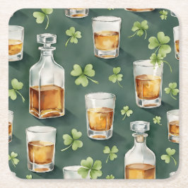St. Patrick's Day Whiskey and Shamrocks Pattern Rechteckiger Pappuntersetzer