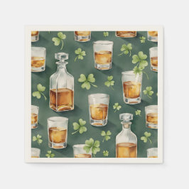 St. Patrick's Day Whiskey and Shamrocks Pattern Serviette
