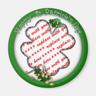 St Patrick's Day White Kleeblatt Foto Rahmen Magnet
