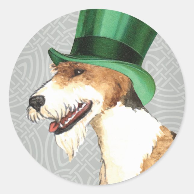 St. Patrick's Day Wire Fox Terrier Runder Aufkleber (Vorderseite)