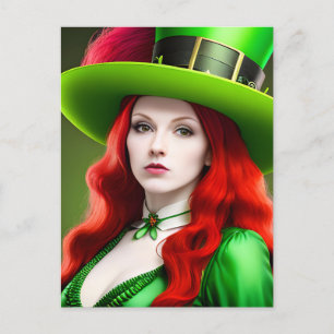 St. Patricks Day Woman in Green Tophat Postkarte