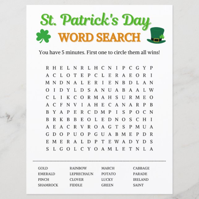 St. Patrick's Day Word Search Game (Vorderseite)
