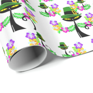 St. Patrick's Day Wrapping Paper Cat Floral Geschenkpapier