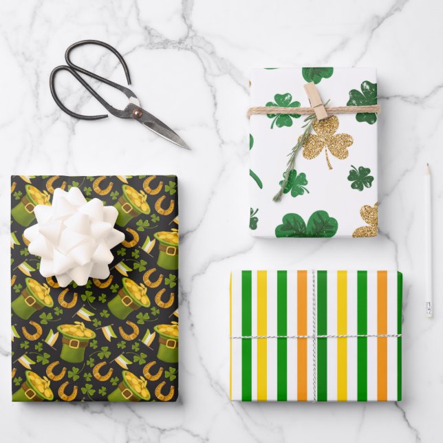 St. Patrick's Day Wrapping Paper Geschenkpapier Set (Vorderseite)