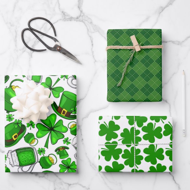 St.Patrick's Day Wrapping Paper Set von 3 Geschenkpapier Set (Vorderseite)