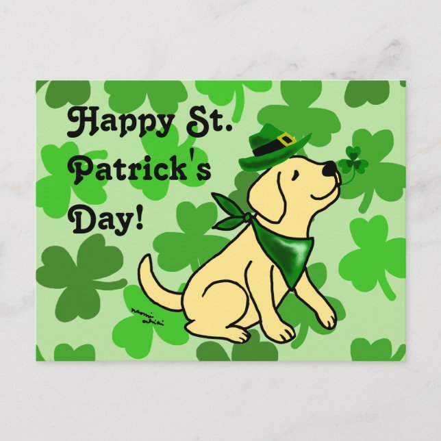 St. Patrick's Day Yellow Labrador Postkarte (Vorderseite)