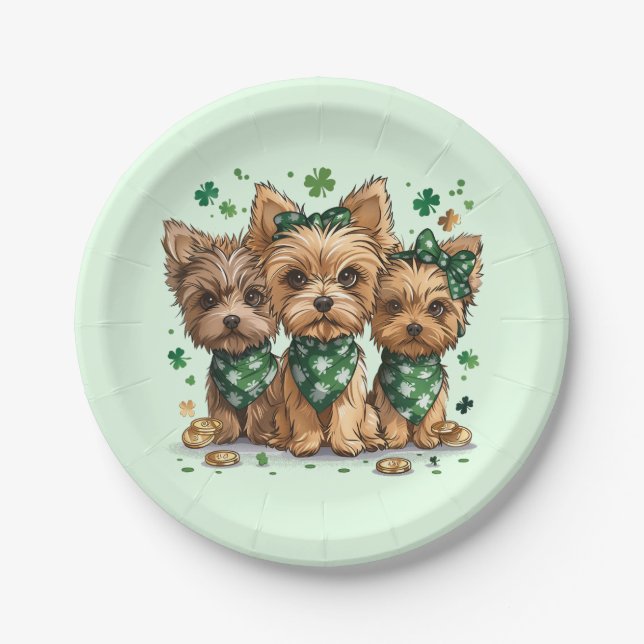 St. Patrick's Day Yorkshire Terrier Dogs Pappteller (Vorderseite)