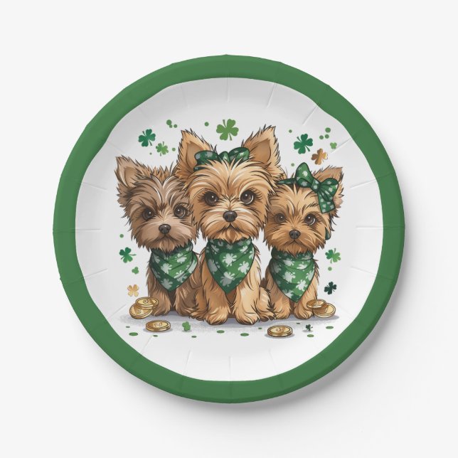 St. Patrick's Day Yorkshire Terrier Dogs Pappteller (Vorderseite)