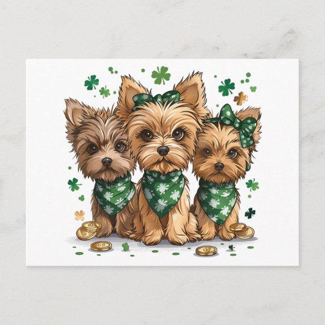 St. Patrick's Day Yorkshire Terrier Dogs Postkarte (Vorderseite)