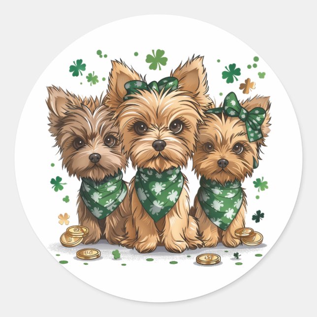 St. Patrick's Day Yorkshire Terrier Dogs Runder Aufkleber (Vorderseite)