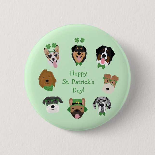 St Patricks Dog Face Pattern Button (Vorderseite)