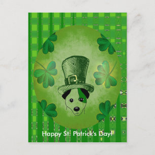 St. Patrick's Dog mit Kleeblättern, die Postkarte