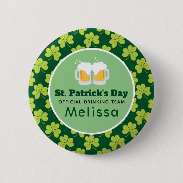 St. Patrick's Drinking Team Clover Pattern Button (Vorderseite)