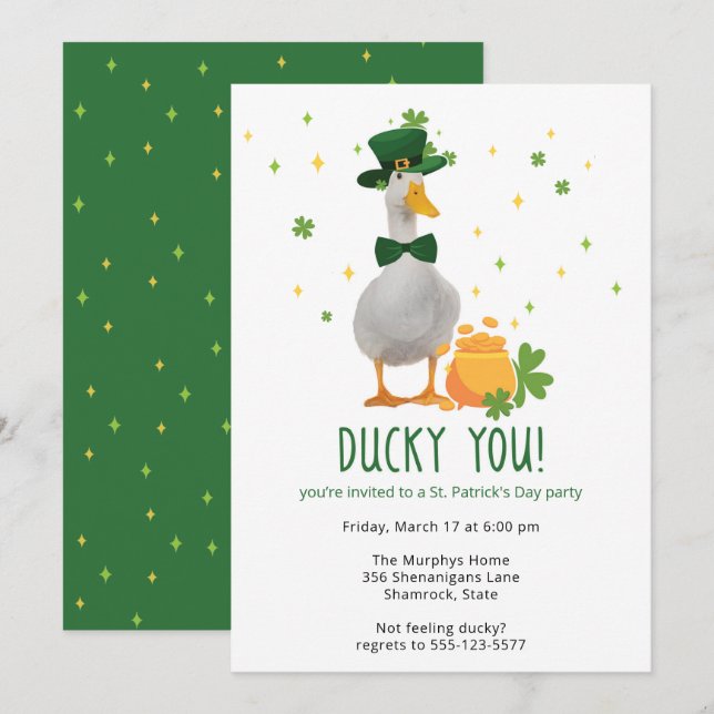 St. Patrick's Ducky You Party Invitation Einladung (Vorne/Hinten)