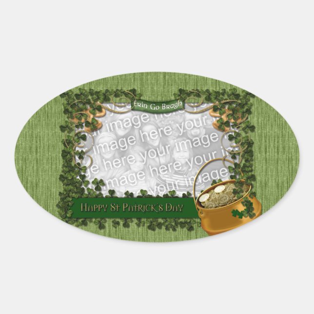 St Patricks - FOTO hinzufügen - Kleeblatt-Rahmen Ovaler Aufkleber (Vorderseite)