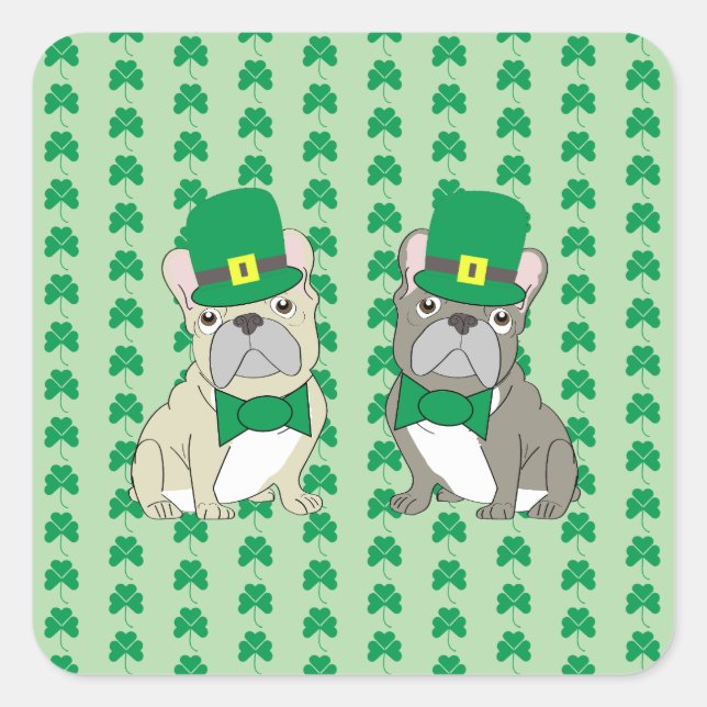 St. Patricks French Bulldogs Quadratischer Aufkleber (Vorderseite)