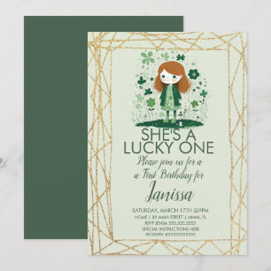 St. Patricks Geburtstagsmädchen Shamrock Glitter R Einladung