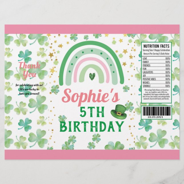 St Patrick's Girl Birthday Party Chip Bag Wrapper Flyer (Vorne)
