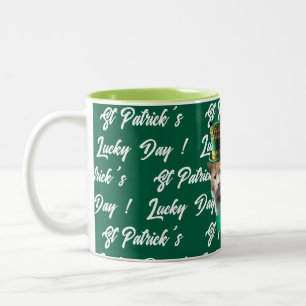 St. Patricks Glückstag Süße Katze Koboldhut, Zweifarbige Tasse