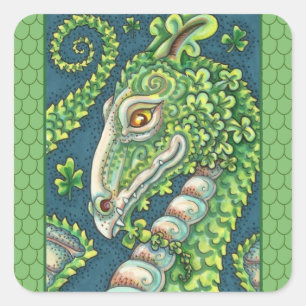 ST. PATRICK'S GREEN KLEEBLATT DRAGON, IRISH FANTAS QUADRATISCHER AUFKLEBER