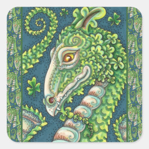 ST. PATRICK'S GRÜNER KLEEBLATT-DRACHE, IRISCHE FAN QUADRATISCHER AUFKLEBER