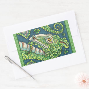 ST. PATRICK'S GRÜNER KLEEBLATT-DRACHE, IRISCHE FAN RECHTECKIGER AUFKLEBER