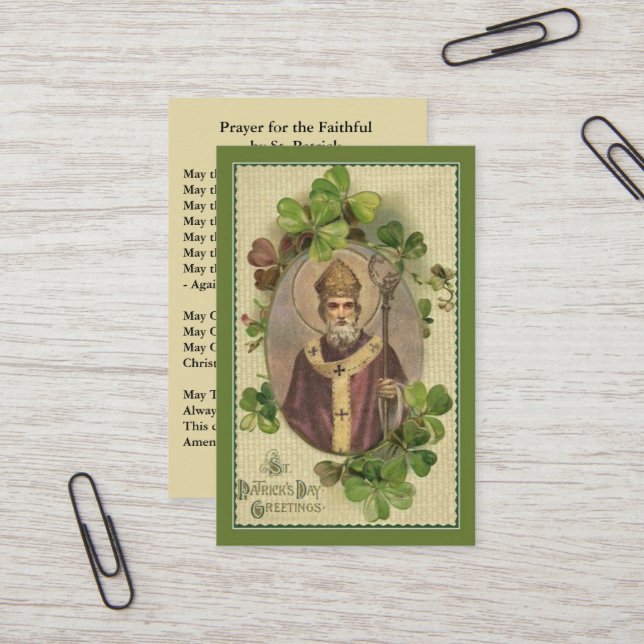 St. Patrick's Holy Card Kleeblatts Bischof Visitenkarte (Vorderseite/Rückseite Beispiel)