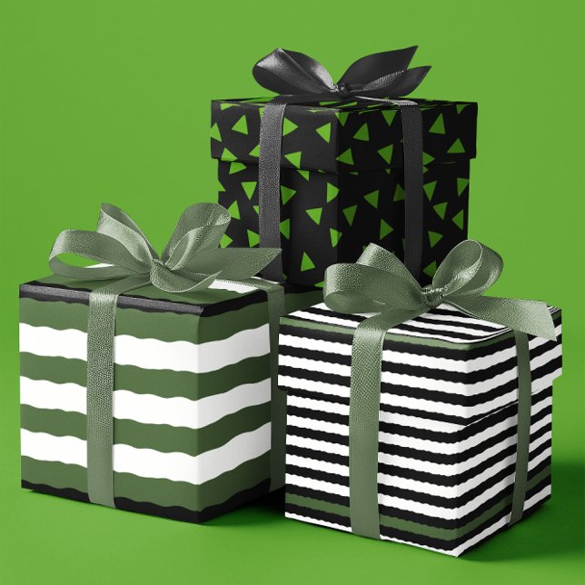 St. Patricks in grün und schwarz Set von 3 Geschenkpapier Set (St Patricks in green and black set of 3 Wrapping Paper Sheets)