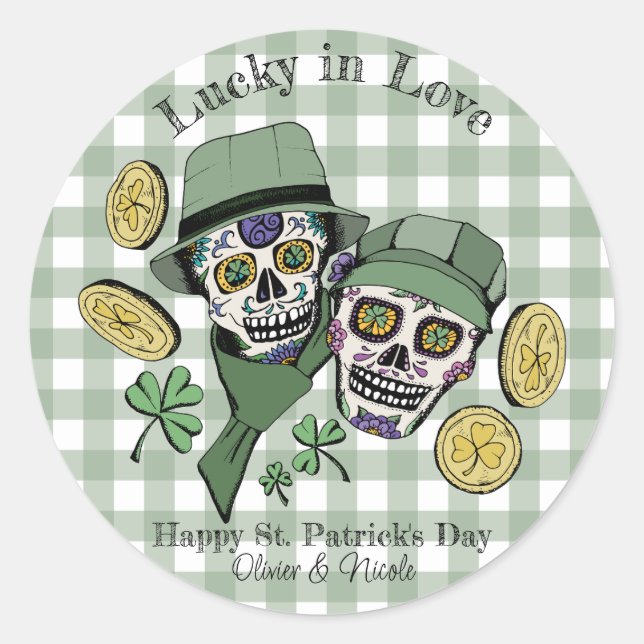 St. Patricks Individuelle Name Green Skull Lucky i Runder Aufkleber (Vorderseite)