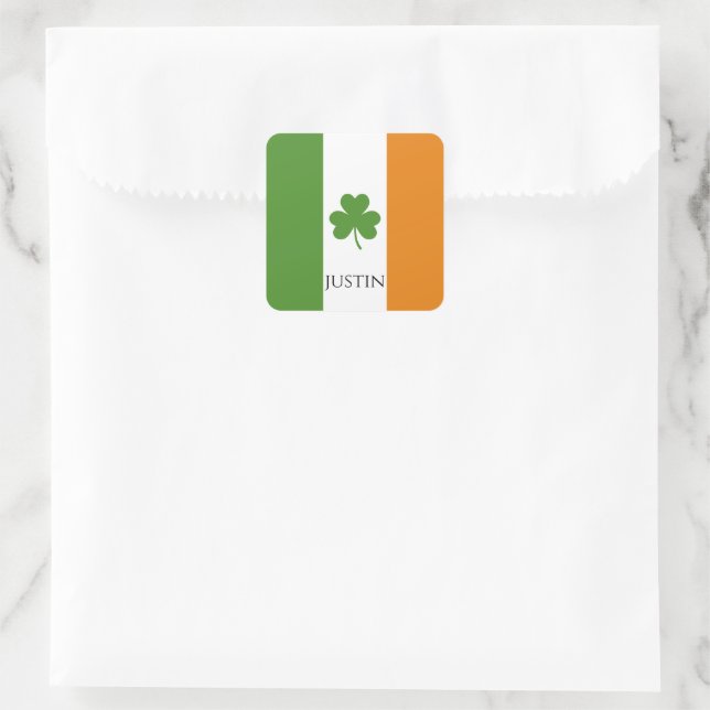 St Patrick's Irish Flag w Kleeblatt | Personalisie Quadratischer Aufkleber (Tasche)