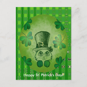 St. Patricks Katze mit Shamrocks Zeichnung Postkar Postkarte