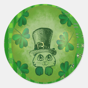St. Patricks Katze mit Shamrocks Zeichnung Sticker