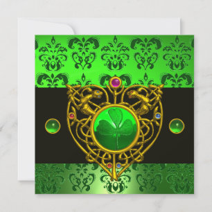 ST. PATRICK'S KELTISCHES HERZ Grüner Damast Monogr Einladung