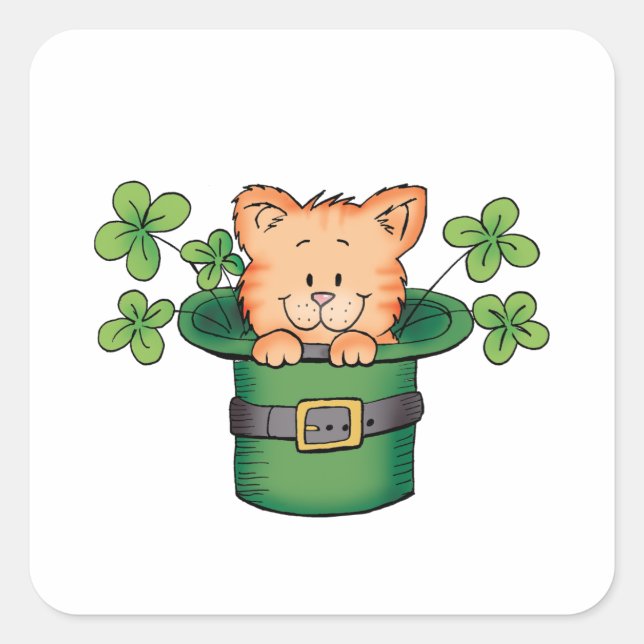 St. Patricks Kitty Quadratischer Aufkleber (Vorderseite)