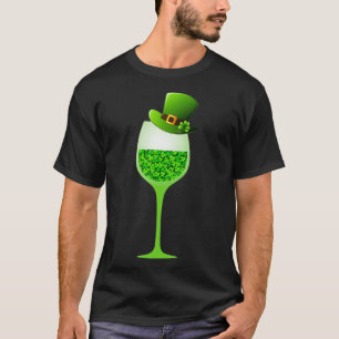 St Patricks Kleeblatt Hat Weinglas trinken T-Shirt