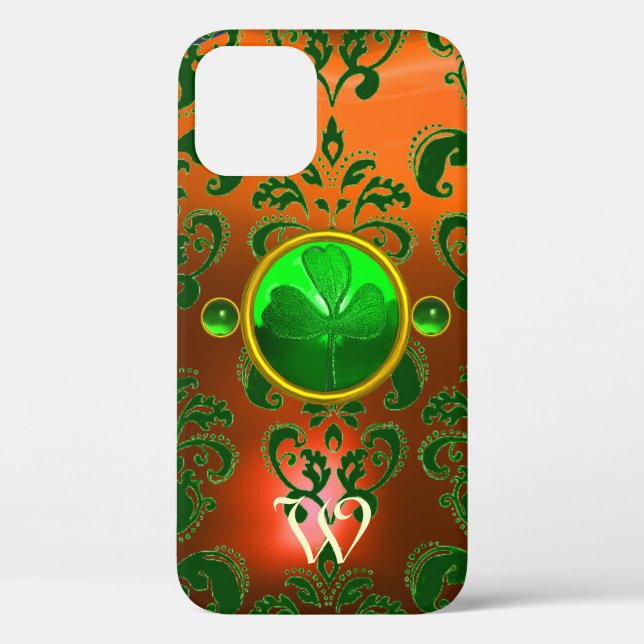 ST PATRICK'S KLEEBLATT ORANGE GREEN DAMASK MONOGRA Case-Mate iPhone HÜLLE (Rückseite)