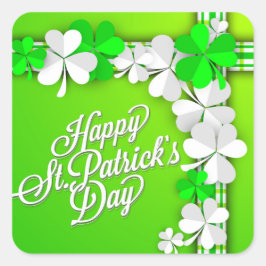 St. Patrick's "Kleeblatts/Ribbon" Happy St Patrick Quadratischer Aufkleber