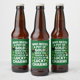 St Patricks Lehrer Glücksbringer Klee Irisch Bierflaschenetikett