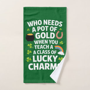 St Patricks Lehrer Glücksbringer Klee Irisch Handtuch