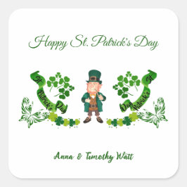 St Patricks Leprechaun Butterfly Lucky Kleeblatts Quadratischer Aufkleber