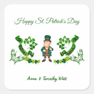 St Patricks Leprechaun Butterfly Lucky Kleeblatts Quadratischer Aufkleber