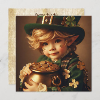 St. Patrick's Leprechaun Child Pot of Gold Square Einladung