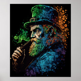 St Patrick's Leprechaun Rauchen Pipe Ai Art Poster