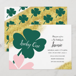 St Patricks Lucky 1. Geburtstag Green Pink Gold Einladung