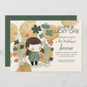 St. Patricks Lucky Birthday Girl Kleeblatt Gold Einladung