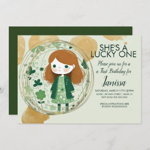 St. Patricks Lucky Birthday Girl Kleeblatt Party Einladung