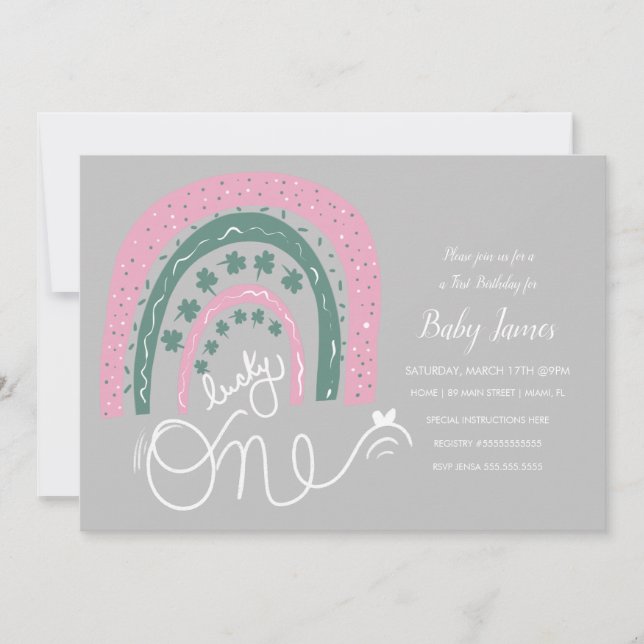 St. Patricks Lucky Birthday Hand Drawn Rainbow Einladung (Vorderseite)