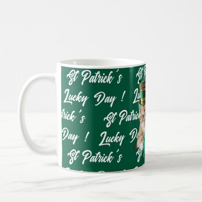 St Patrick's Lucky Day Cute Cat Leprechaun Hat, Kaffeetasse (Links)