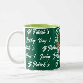 St Patrick's Lucky Day Cute Cat Leprechaun Hat, Zweifarbige Tasse